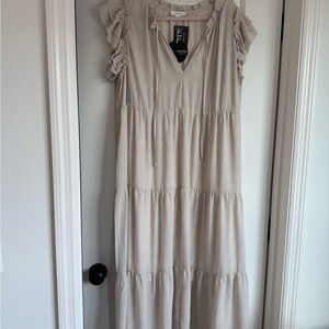 Mittoshop Cream Leopard Ruffle Midi Dress